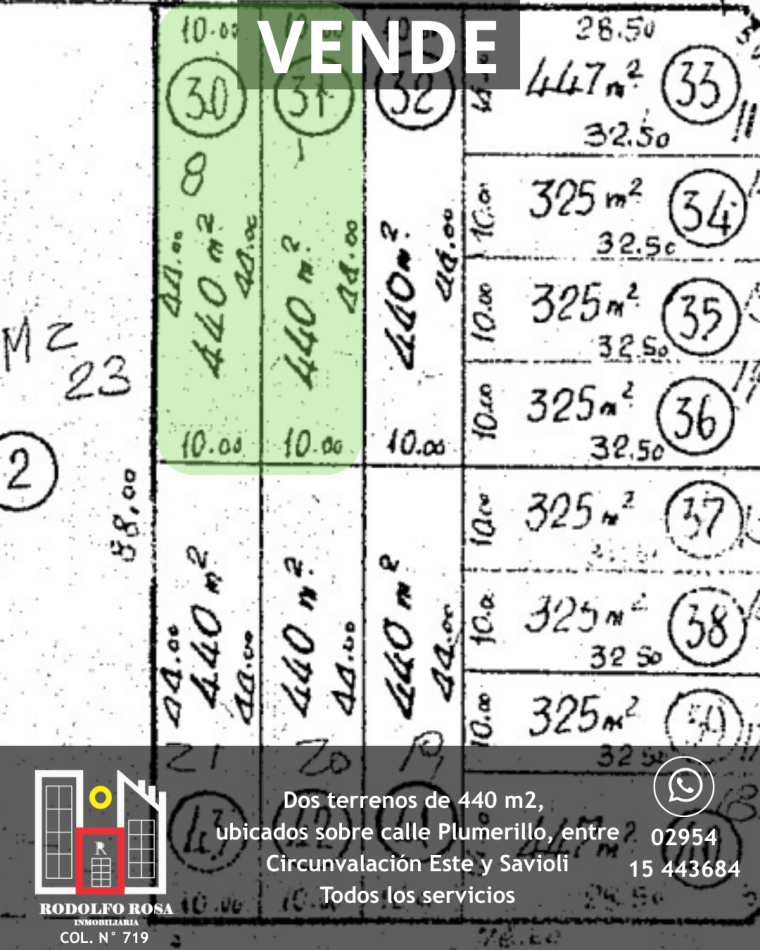 En venta - dos terrenos de 440 m2 cada uno, proximos a Circunvalacion Este, sobre calle Plumerillo, Santa Rosa, La Pampa