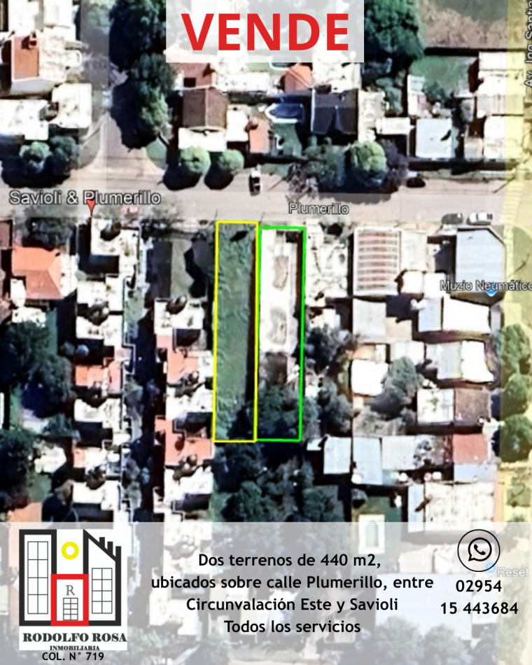 En venta - dos terrenos de 440 m2 cada uno, proximos a Circunvalacion Este, sobre calle Plumerillo, Santa Rosa, La Pampa