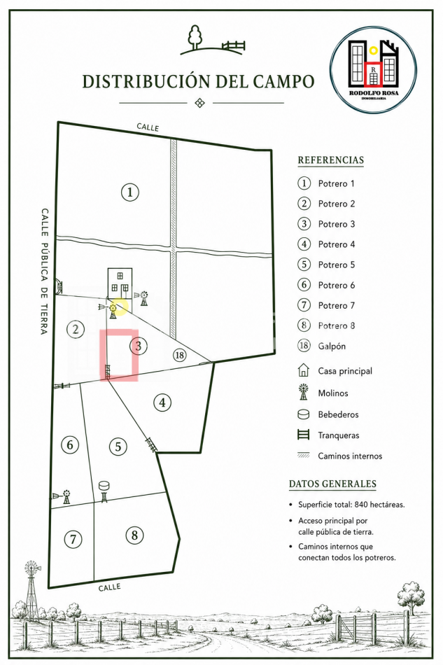 Excelente campo ganadero de 840 hectareas en Doblas, La Pampa