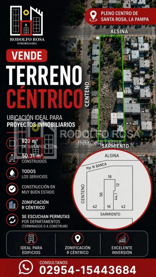 Terreno centrico de 920 metros cuadrados, ubicado sobre calle Sarmiento, Santa Rosa, La Pampa