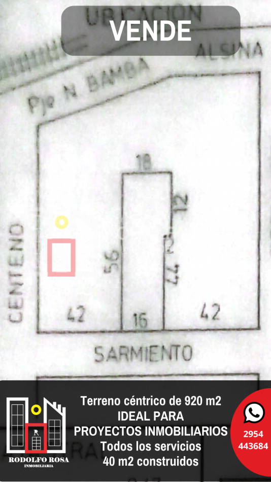 Terreno centrico de 920 metros cuadrados, ubicado sobre calle Sarmiento, Santa Rosa, La Pampa