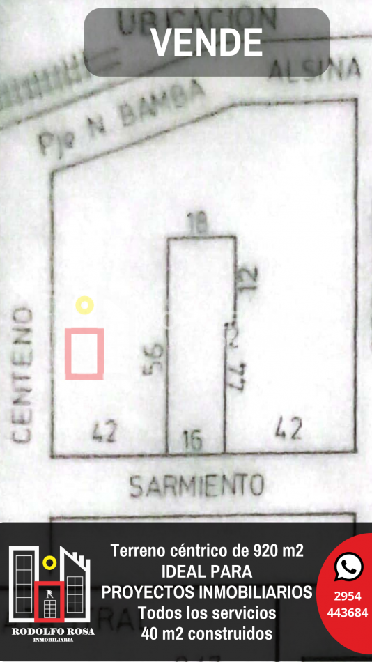 Terreno centrico de 920 metros cuadrados, ubicado sobre calle Sarmiento, Santa Rosa, La Pampa