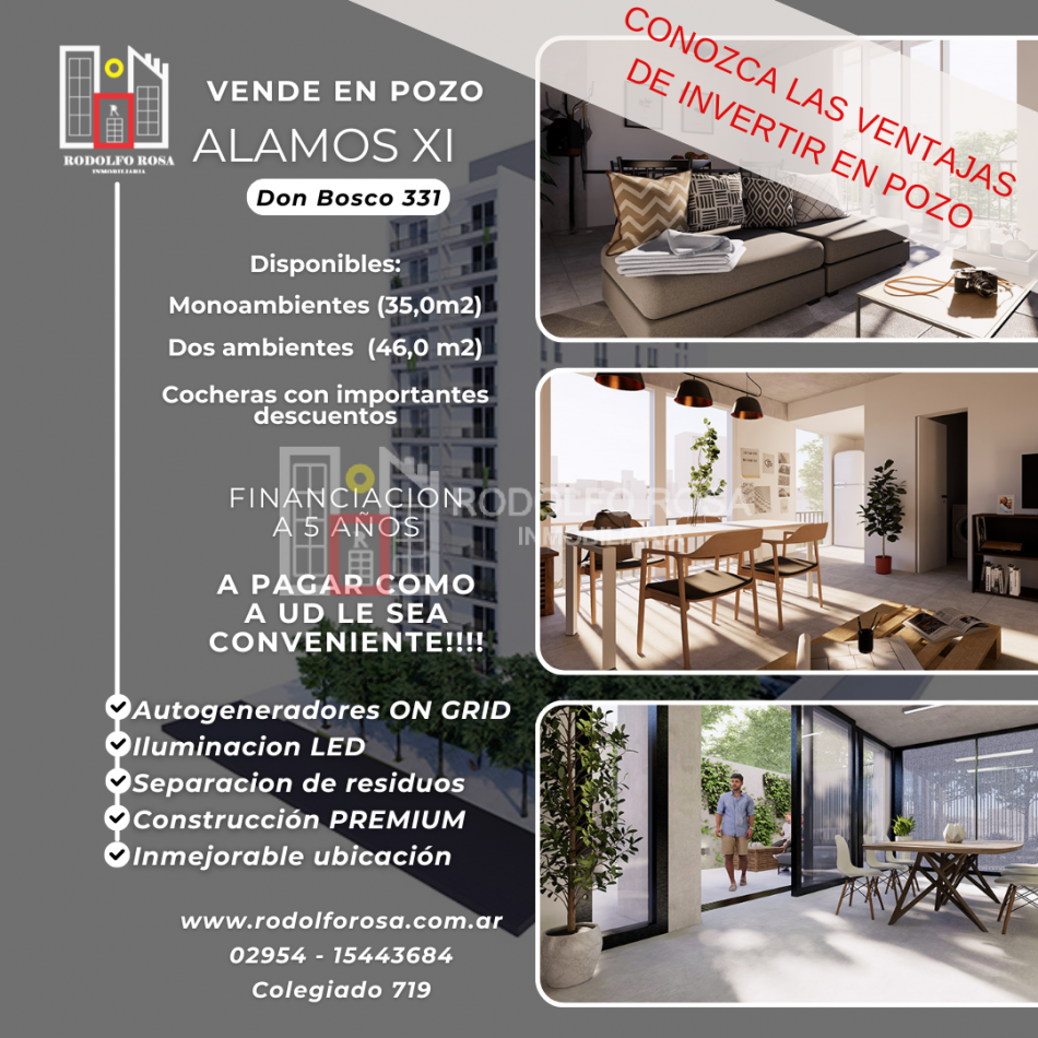 A la venta en pozo - Departamentos centricos monoambientes y un dormitorio - Torre Alamos XI - DonBosco 331, Santa Rosa, La Pampa