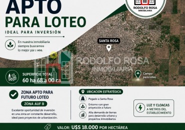 60 hectareas loteables ejido urbano Santa Rosa, La Pampa - imperdibles